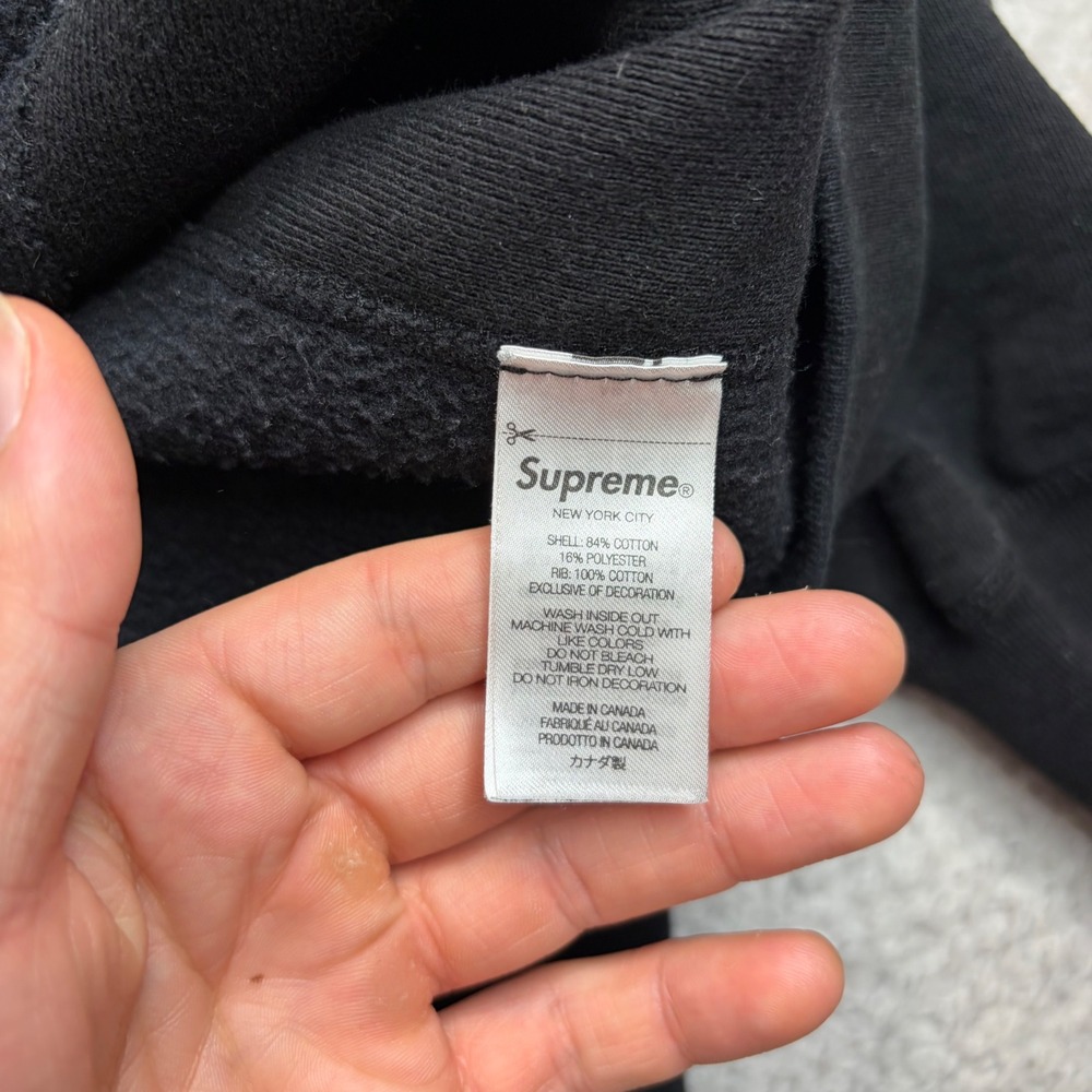 Supreme Script Logo Hooded Sweatshirt Black FW24 Mens Large Hoodie Embroidered - Picture 5 of 10